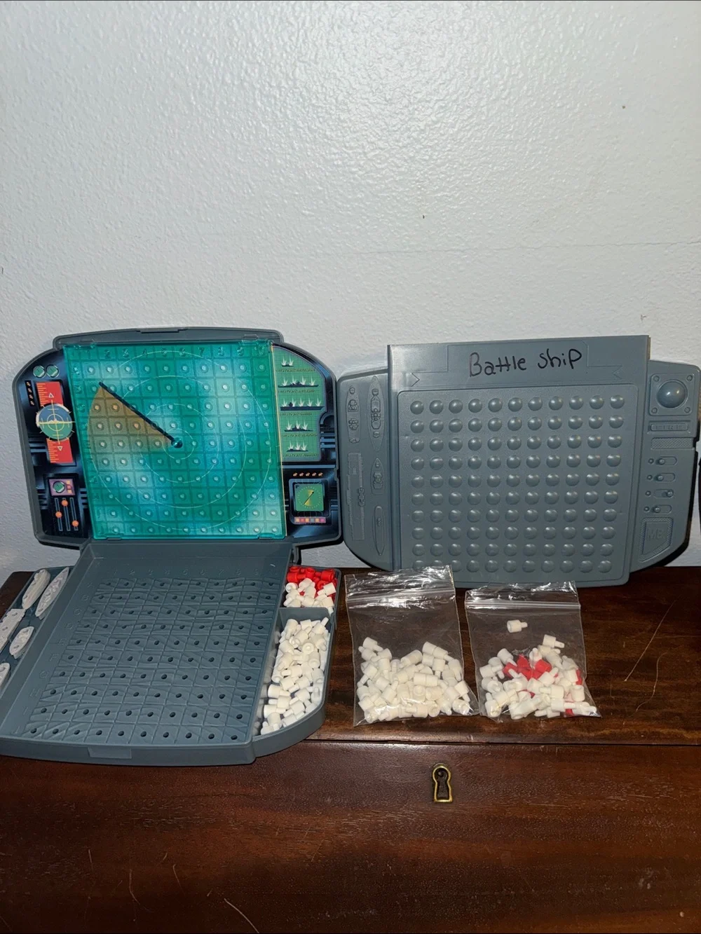 Vintage Milton Bradley Grey Portable Battleship Game Portable Travel with Pegs